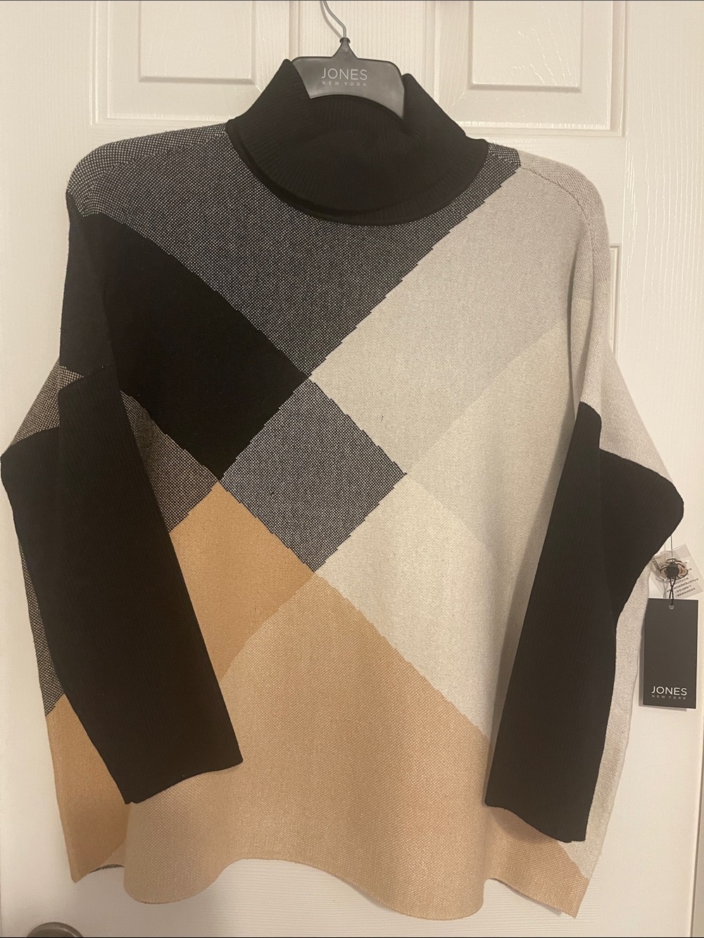 Jones New York woman’s Argyle Block Turtleneck Sweater - Black, Gray, Cream, T